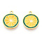 304 Stainless Steel Enamel Charms, Orange Slices Charm, Ion Plating(IP), Real 14K Gold Plated, Light Khaki, 12x10x0.8mm, Hole: 1mm