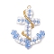 Glass Seed Beaded Boat Anchor Pendants, with 304 Stainless Steel Jump Rings, Cornflower Blue, 42x35x9mm, Hole: 3mm