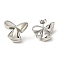 Brass Stud Earrings, with Clear Cubic Zirconia for Women, Heart with Bowknot, Platinum, 21x24mm