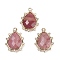 Natural Rhodonite Faceted Pendants, with Rack Plating Brass Clear Cubic Zirconia Teardrop Charms, Golden, 21x15x5mm, Hole: 1.4mm
