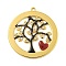 Ion Plating(IP) 304 Stainless Steel Rhinestone Pendants, with Enamel, Real 18K Gold Plated, Flat Round with Tree Charm, Black, 39x35x2mm, Hole: 2mm
