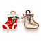 Alloy Enamel Pendants, with Crystal Rhinestone, for Christmas, Christmas Sock, Light Gold, Red, 18x17x3mm, Hole: 2mm