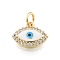 Brass Micro Pave Clear Cubic Zirconia Charms, Cadmium Free & Lead Free, with Enamel and Jump Rings, Golden, Evil Eye, White, 10x12x2.5mm, Hole: 3mm