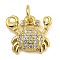 Marine Theme Rack Plating Brass Micro Pave Cubic Zirconia Pendants, Long-Lasting Plated, Cadmium Free & Lead Free, Real 18K Gold Plated, Crab, 14x13.5x4mm