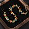 Butterfly Brass Enamel Links Bracelets for Women, Rack Plating, Cadmium Free & Lead Free, Long-Lasting Plated, Real 18K Gold Plated, 7-3/8 inch(18.8cm)