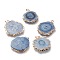 Dyed Natural Druzy Solar Quartz Crystal Pendants, Edge Plated, with Brass Bails, Sunflower, Golden, Steel Blue, 40~50x30~45x5~6mm, Hole: 4x6mm