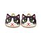 Alloy Enamel Pendants, Cadmium Free & Nickel Free & Lead Free, Golden, Cat Head Charm, Black, 17x17x2mm, Hole: 2mm