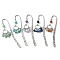5Pcs 5 Style Ring Alloy Pendant Bookmarks with Gemstone Chip Tassels, Flower Pattern Hook Bookmarks, Mixed Color, 118mm, 1pc/style