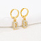 Brass Micro Pave Clear Cubic Zirconia Hoop Earrings, Golden, Letter D, 25x8mm