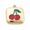 Alloy Enamel Pendants, Golden, Square Charms, Cherry, 17.5x15x3mm, Hole: 1.5mm