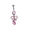 316L Surgical Stainless Steel Pave Cubic Zirconia Bowknot Curved Barbell Dangle Belly Rings, Stainless Steel Color, Pink, 45mm