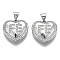 Brass Micro Pave Clear Cubic Zirconia Pendants, with Brass Snap on Bails, Nickel Free, Heart, Real Platinum Plated, 17x17x4mm, Hole: 5x3mm