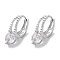 Brass Hoop Earrings, with Glass, Round, Real Platinum Plated, 14.5x5x11mm
