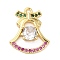 Rack Plating Brass Pave Cubic Zirconia Pendants, Long-Lasting Plated, Cadmium Free & Lead Free, Christmas Bell, Real 18K Gold Plated, 16.5x14x3.5mm, Hole: 1.2mm