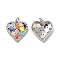 Brass Micro Pave Clear Cubic Zirconia Pendants, Cadmium Free & Nickel Free & Lead Free, with Jump Ring & Enamel, Heart Charms, Platinum, 17.5x16x3.5mm, Hole: 3.5mm