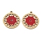 Ion Plating(IP) 304 Stainless Steel Pendants, with Enamel, Flat Round with Sun Charm, Golden, FireBrick, 20.5x18x1.5mm, Hole: 1.6mm
