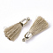 Polyester Tassel Pendant Decorations, with CCB Plastic Findings, Light Gold, Tan, 25~30x6mm, Hole: 1.5mm