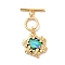 Brass Pave Clear Cubic Zirconia Toggle Clasps, Cadmium Free & Nickel Free & Lead Free, with Natural Paua Shell, Flower, Real 18K Gold Plated, Pendant: 20x17.5x3.5mm, Hole: 1.2mm, Bar: 18x3.4x1.6mm, Hole: 0.9mm, Ring: 12x10x1.4mm, Hole: 1mm