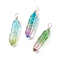 Glass Pendants, Wire Wrapped Pendants, with Brass Findings, Bullet, Silver, Mixed Color, 42x10x10mm, Hole: 2.5mm