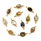Natural Mixed Gemstone Chip 304 Stainless Steel Oval Connector Charms, Rack Plating, Cadmium Free & Lead Free, Long-Lasting Plated, Mixed Dyed and Undyed, Real 18K Gold Plated, 14.5x6.5x5~7mm, Hole: 2mm