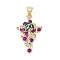 Rack Plating Brass Micro Pave Cubic Zirconia Pendants, with Enamel, Lead Free & Cadmium Free, Long-Lasting Plated, Grape Charms, Real 18K Gold Plated, 26x16.5x3.5mm, Hole: 4.5mm
