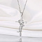 Brass Pave Cubic Zirconia Butterfly Wrapped Cross Pendant Necklaces for Women, Platinum, Clear, 15.75 inch(40cm)