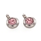 Trendy Original Color 304 Stainless Steel Faceted Grade A Rhinestone Flat Round Charms Pendants, April Birthstone Charms, Stainless Steel Color, Light Rose, 9x6.5x4mm, Hole: 2mm