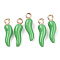 Alloy Enamel Pendants, Cadmium Free & Nickel Free & Lead Free, Light Gold, Hot Horn of Plenty/Italian Horn Cornicello Charms, Lime Green, 21x6x6mm, Hole: 2mm
