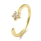 Rack Plating Brass Micro Pave Cubic Zirconia Cuff Rings, Long-Lasting Plated, Lead Free & Cadmium Free, Clear, Adjustable