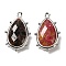 Natural Rhodonite Pendants, with Platinum Brass Edge, Faceted, Teardrop, 22.5x14x5.5mm, Hole: 1.6mm.
