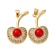 Brass Micro Pave Cubic Zirconia Pendants, Cherry, with ABS Plastic Imitation Pearl, Cadmium Free & Lead Free, Rack Plating, Long-Lasting Plated, Real 18K Gold Plated, 30.5x18x12mm, Hole: 4x4.5mm