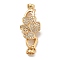 Brass Micro Pave Clear Cubic Zirconia Fold Over Clasps, Nickel Free, Flower, Real 18K Gold Plated, 38x14x7.5mm, Hole: 4.5mm