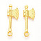 Alloy Pendants, Axe Charms, Cadmium Free & Lead Free, Real 18K Gold Plated, 27x9.5x2.5mm, Hole: 1.8mm