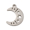 Non-Tarnish 304 Stainless Steel Pendants, Laser Cut, Stainless Steel Color, Moon, 15x11x1mm, Hole: 1mm