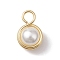 Shell Pearl Round Copper Wire Wrapped Pendants, White, Golden, 15.5x10x8.5mm, Hole: 4mm