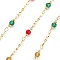 Brass Round Link Chains, with Glass, Real 18K Gold Plated, Soldered, Cadmium Free & Nickel Free & Lead Free, with Spool, Mixed Color, 12.5x4x4mm