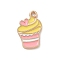 Alloy Enamel Pendants, Cake Charm, Light Gold, Cadmium Free & Lead Free, Pink, 19x12x1.5mm, Hole: 1.5mm