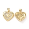 Brass Cubic Zirconia Pendants, Cadmium Free & Lead Free, Heart Charms, Real 18K Gold Plated, Clear, 19x19x5mm, Hole: 3.5x5mm
