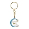 Moon with Rabbit Alloy Enamel Pendant Keychain, with Iron Split Key Rings, Rabbit, 8.6cm