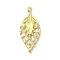 Rack Plating Brass Micro Pave Clear Cubic Zirconia Pendants, Leaf Charms, Long-Lasting Plated, Lead Free & Cadmium Free, Real 18K Gold Plated, 31.5x13.5x2.5mm, Hole: 1.4mm