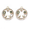 Brass Micro Pave Cubic Zirconia Pendants, Light Gold, Long-Lasting Plated, Cadmium Free & Lead Free, Flat Round with Star & Eye & Hand & Moon, Green, 20x17x2mm, Hole: 1.6mm