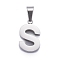 Non-Tarnish 304 Stainless Steel Letter Pendants, Manual Polishing, Alphabet, Stainless Steel Color, Letter.S, 18.5x11x3.5mm, Hole: 6.5x3.5mm