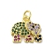 Real 18K Gold Plated Brass Pave Cubic Zirconia Pendants, Cadmium Free & Nickel Free & Lead Free, with Jump Rings, Elephant, Colorful, 13x14x3mm, Hole: 3mm