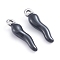 304 Stainless Steel Pendants, Enamelled Sequins, Horn of Plenty/Italian Horn Cornicello Charms, Stainless Steel Color, Black, 17.5x4.5x3.5mm, Hole: 1mm