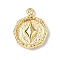 Brass Pendants, Textured, Flat Round with Playing Cards Charm, Real 18K Gold Plated, 15.5x12.5x2.5mm, Hole: 1.4mm