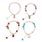 4Pcs 4 Style Grape & Apple & Peach & Starfish Alloy Enamel Charm Bracelets Set, Natural & Synthetic Mixed Stone Chips & Natural Shell Beaded Stackable Bracelets, Mixed Color, 7-5/8~7-3/4 inch(19.3~19.8cm), 1Pc/style