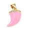 Brass Micro Pave Clear Cubic Zirconia Enamel Pendants, Cadmium Free & Lead Free, Real 18K Gold Plated, Scabbard/Tusk Shape, Pearl Pink, 16x13x5mm, Hole: 3.5x5.5mm