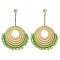 Real 14K Gold Plated 304 Stainless Steel Boho Stud Earrings, with Crystal, Jewely for Women, Flat Round, Green, 56.5x38mm