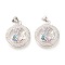 Brass Micro Pave Clear Cubic Zirconia Pendants, Mother's Day, Long-Lasting Plated, Flat Round with Human, Colorful, Platinum, 22.5x19x2.5mm, Hole: 5x4mm