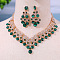 Alloy Rhinestone Jewelry Sets, Include Stud Earrings & Bib Necklaces, Golden, Emerald, 480mm